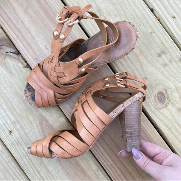 COACH | Brown Leather Ankle Strap Sandals Heels Cognac 10 - Picture 1 of 5